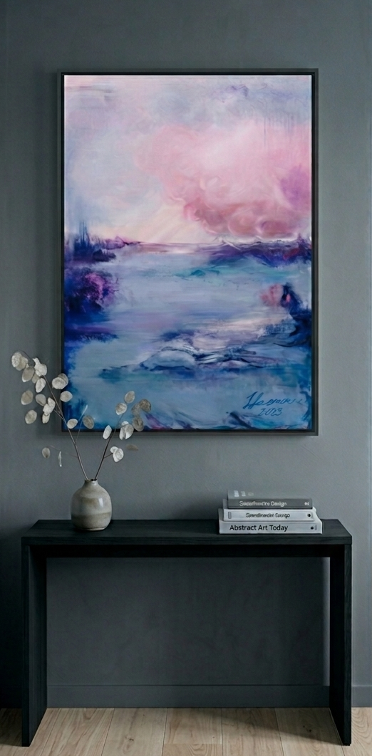 Depth abstract print 70×100 cm displayed in an entry hall - Stillpower fine art