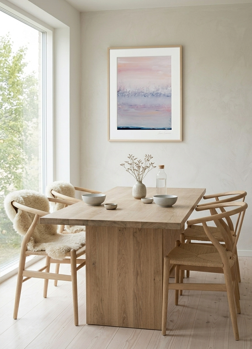 Morning Mist limited edition print 50×70 cm in a dining room - Stillpower fine art by Zane Lasmane