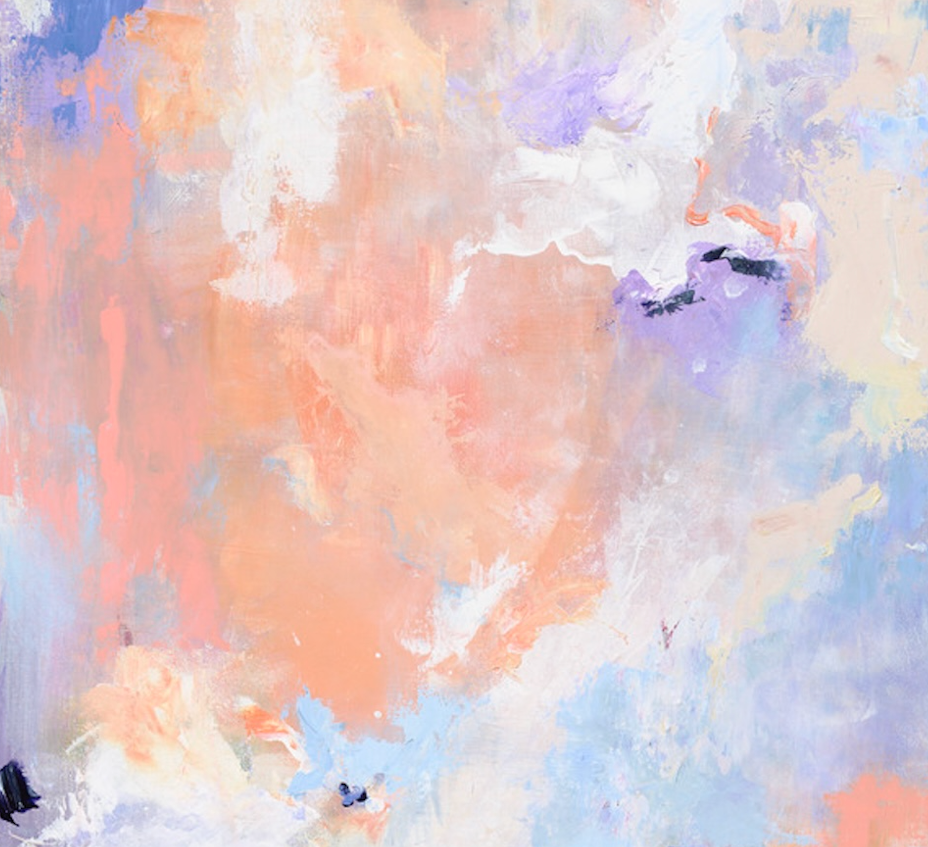Wanderlust - detail of original acrylic on canvas painting by Zane Lasmane, peach and atmospheric blue tones