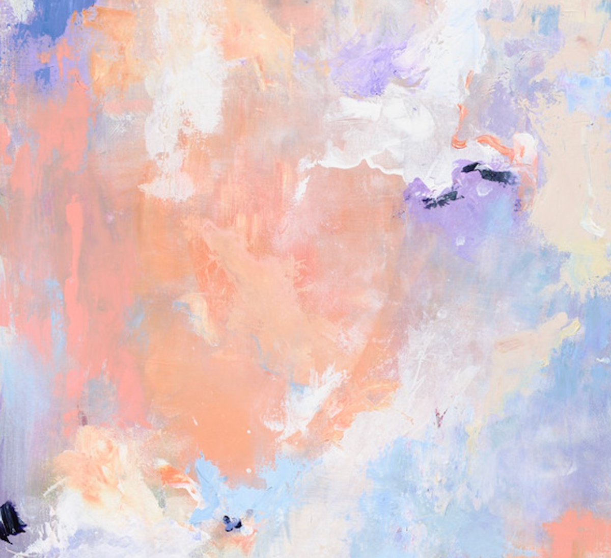 Wanderlust - detail of original acrylic on canvas painting by Zane Lasmane, peach and atmospheric blue tones