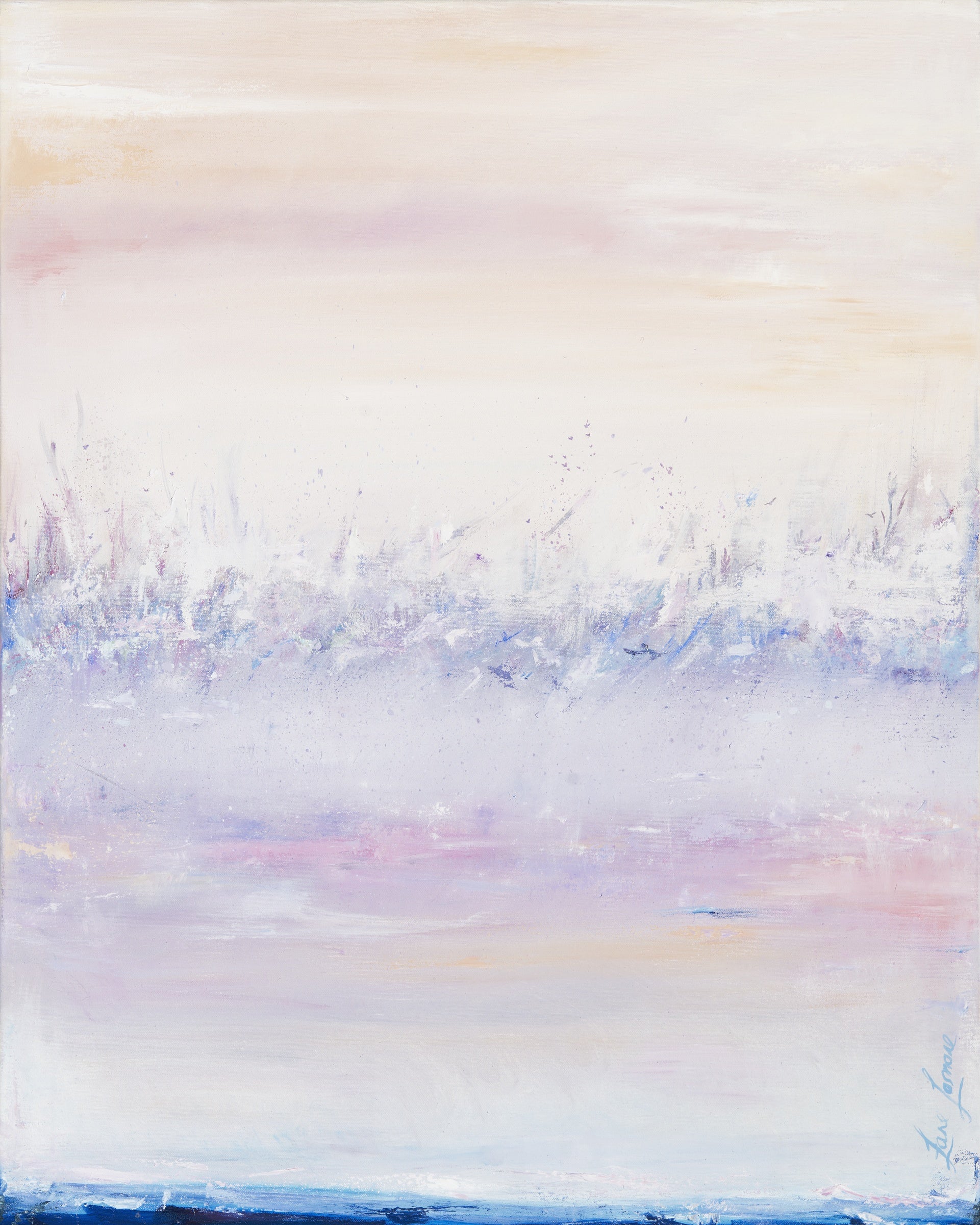 Morning Mist - limited edition giclée print by Zane Lasmane, abstract landscape in pale rose and muted blue, Hahnemühle Photo Rag Satin
