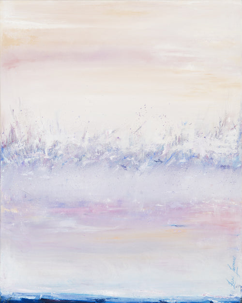Morning Mist - limited edition giclée print by Zane Lasmane, abstract landscape in pale rose and muted blue, Hahnemühle Photo Rag Satin