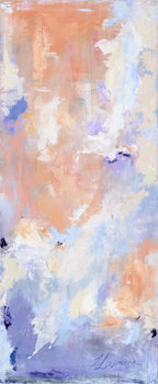 Wanderlust - limited edition giclée print by Zane Lasmane, abstract vertical landscape in peach and atmospheric blue, 60×150 cm, Hahnemühle Photo Rag Satin