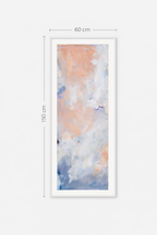 Wanderlust - limited edition giclée print by Zane Lasmane, abstract vertical landscape in peach and atmospheric blue, 150×60 cm, Hahnemühle Photo Rag Satin